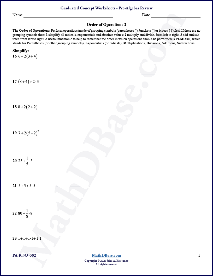 Pre-Algebra Review - Order of Operations 2 thumbnail